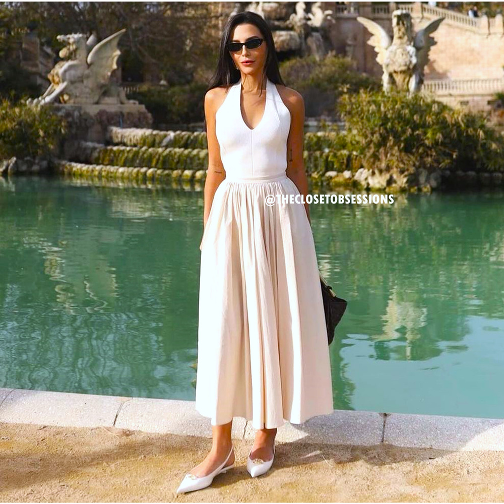 Zara NWT Cream Textured Cotton High Waist Pleated Full Midi Skirt M L - Picture 11 of 16